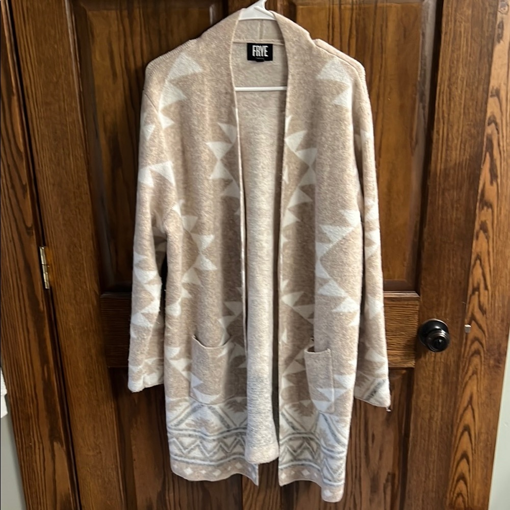 Frye Cream and White Cardigan Sweater Open Front